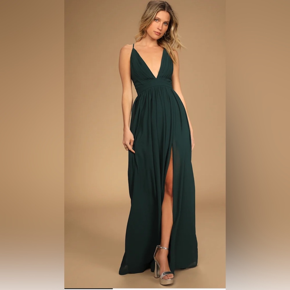 Lulu's Deep Green Plunge Maxi Dress